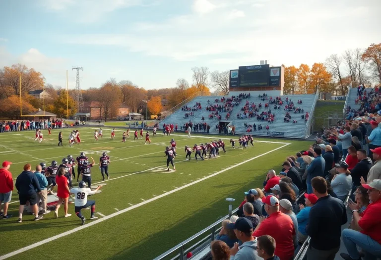 High school football players competing in Ohio under autumn skies.