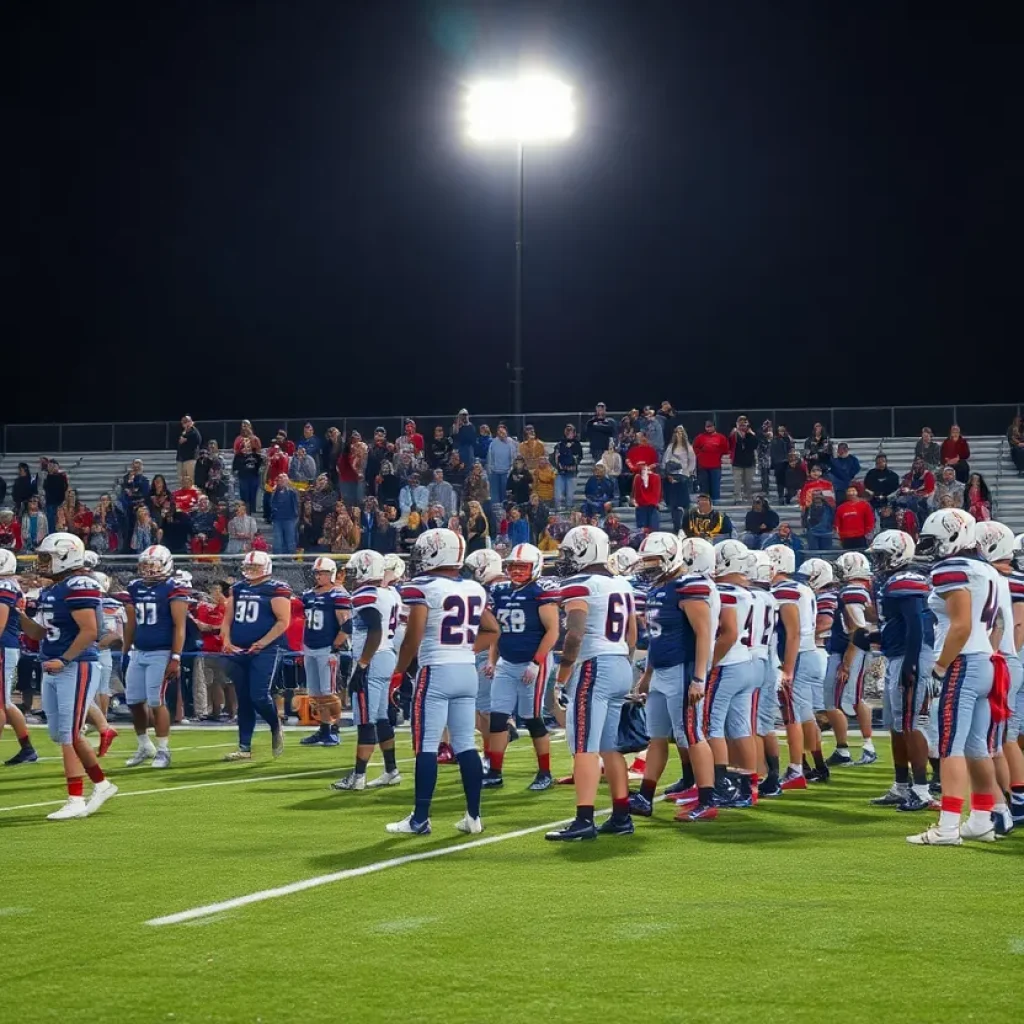 High school football players practicing on the field