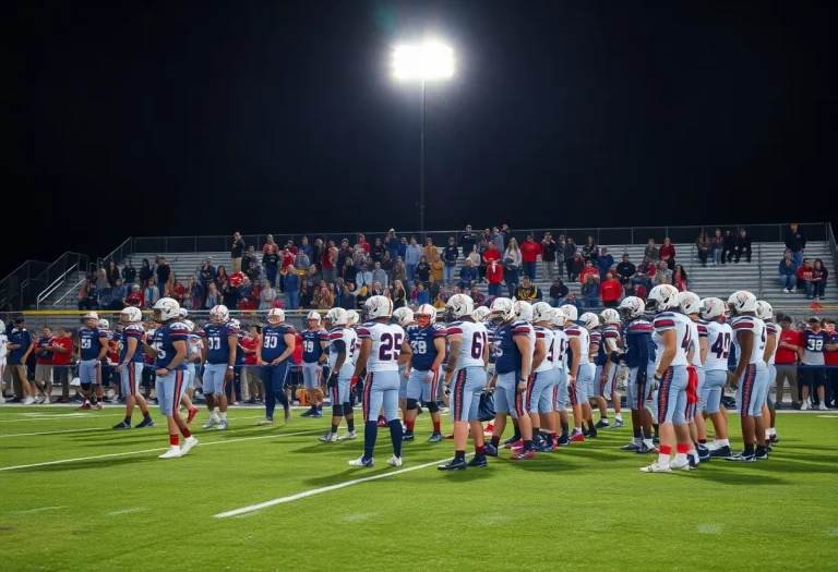 High school football players practicing on the field