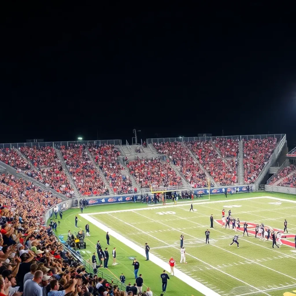 A high school football game in Ohio with fans cheering