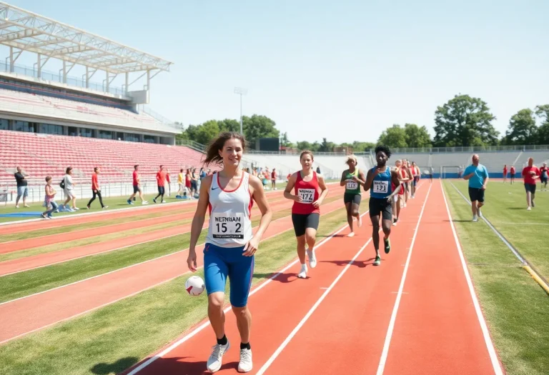 Track and field athletes preparing for an event in Ohio.