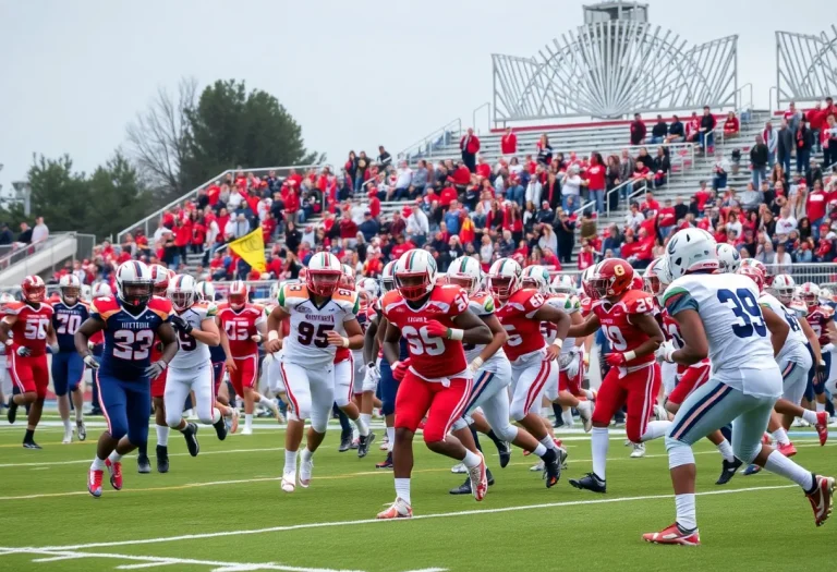 Players on the field during a high school football game in Ohio