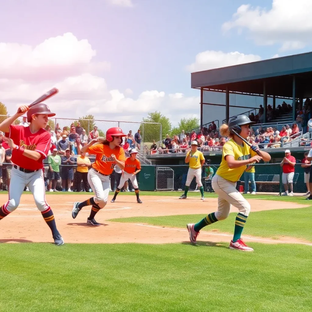 High school softball game in Oklahoma with players and spectators