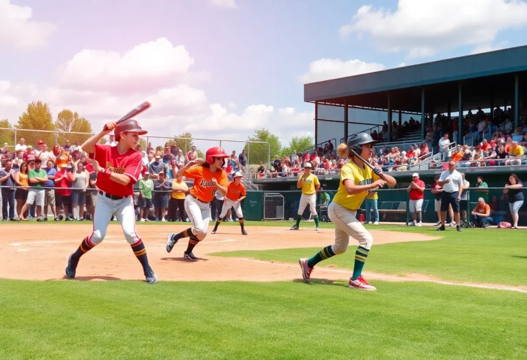 High school softball game in Oklahoma with players and spectators
