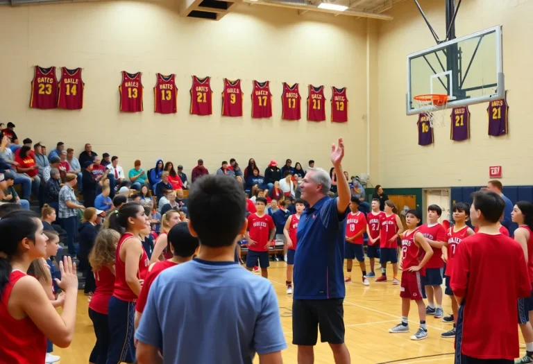 Phoenix High School basketball team posing for a photo on the court