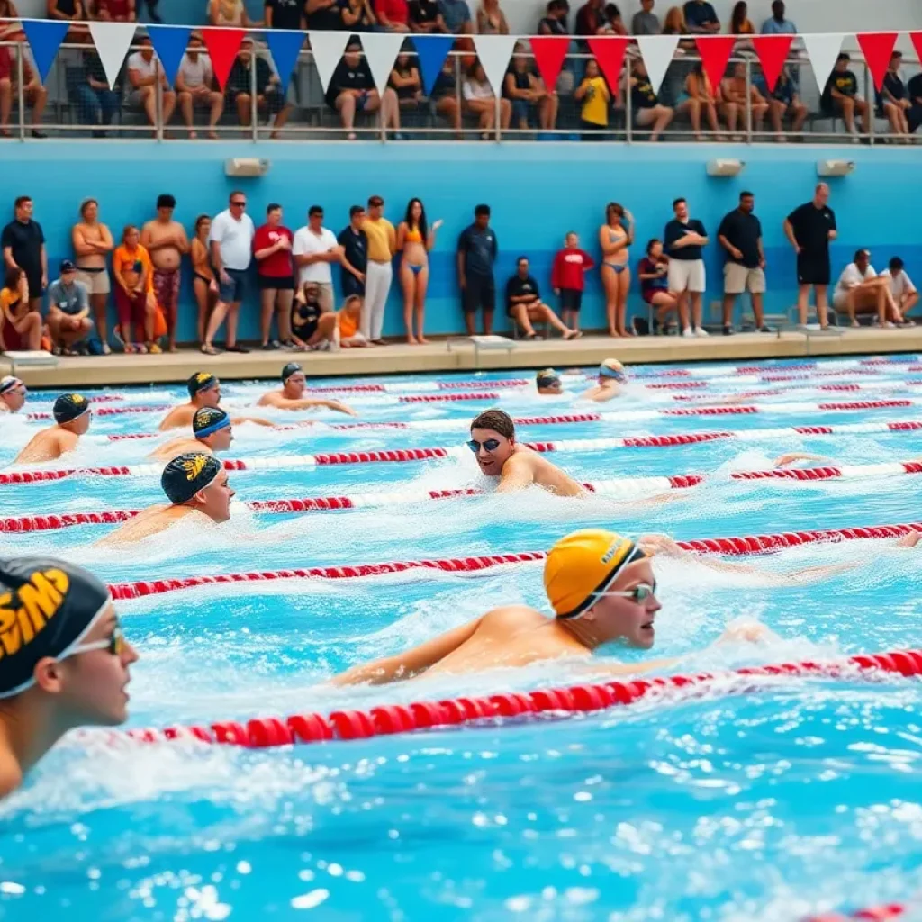 Pine Crest Panthers competing in a swimming race at the Woodson Invitational.