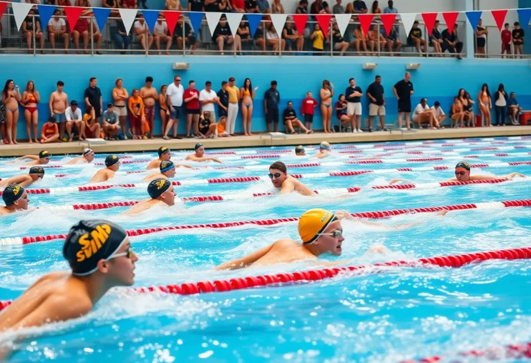 Pine Crest Panthers competing in a swimming race at the Woodson Invitational.