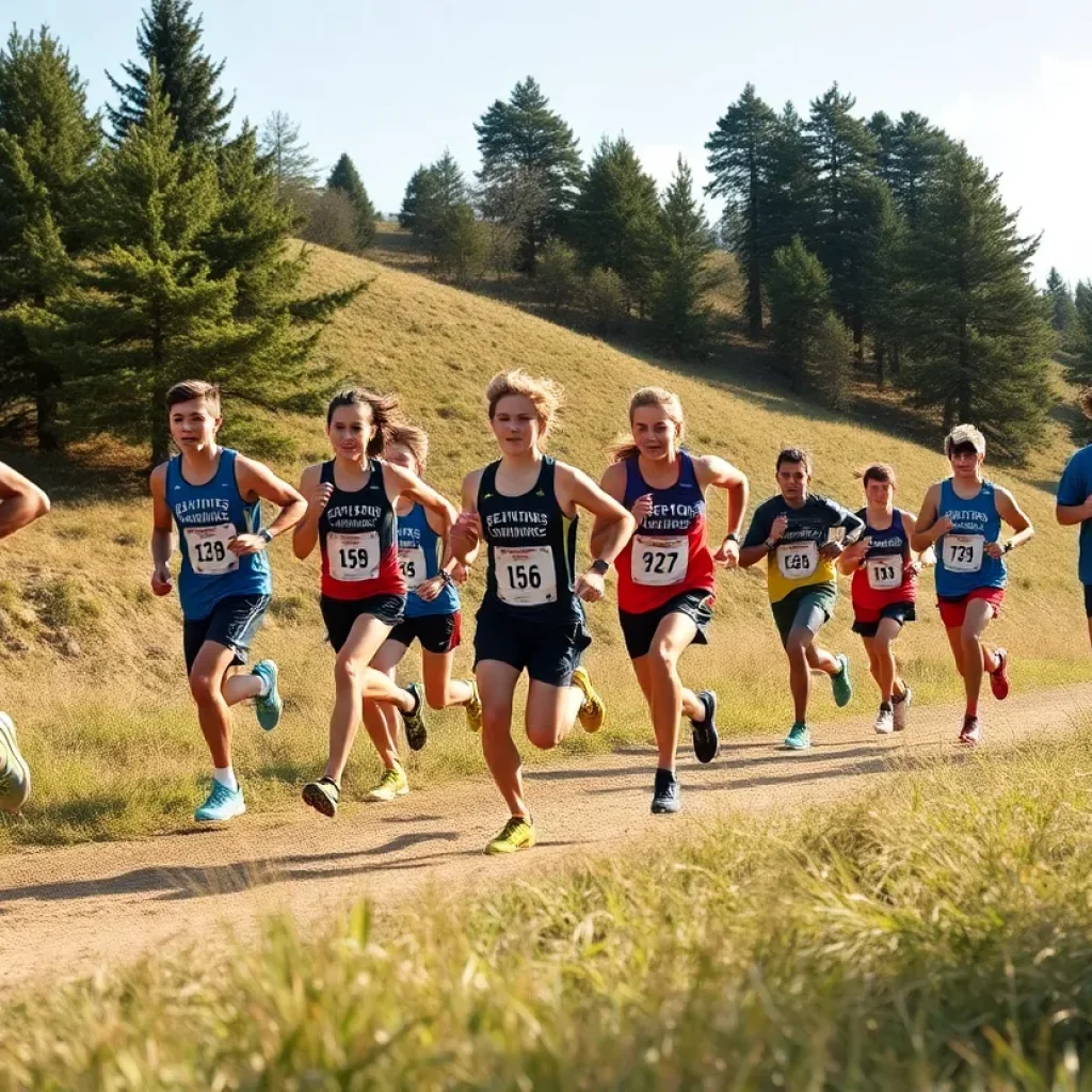 Pioneer High School cross country team running on a course