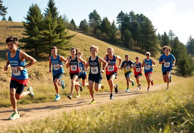 Pioneer High School cross country team running on a course
