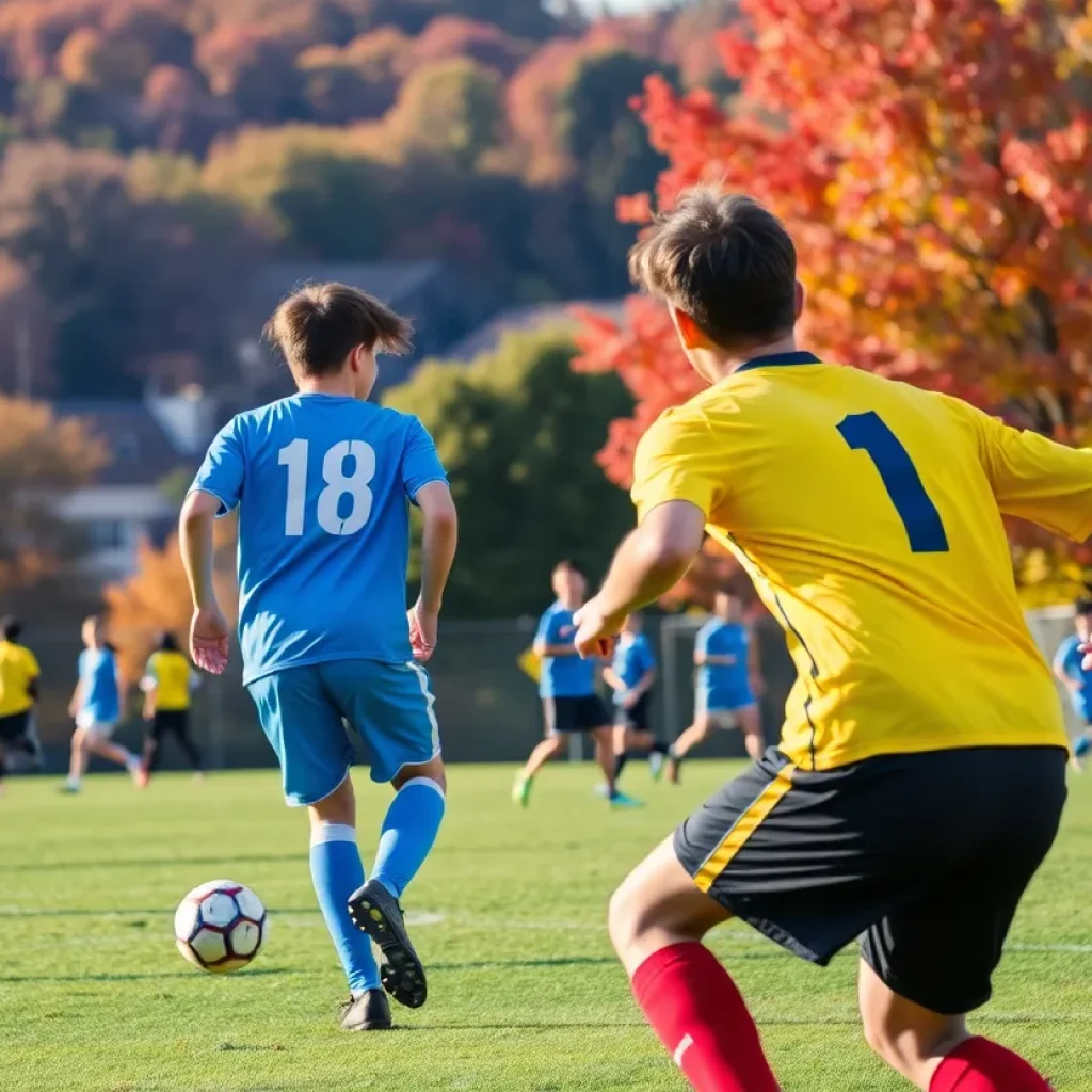 High school soccer players competing on a fall day in Pittsburgh