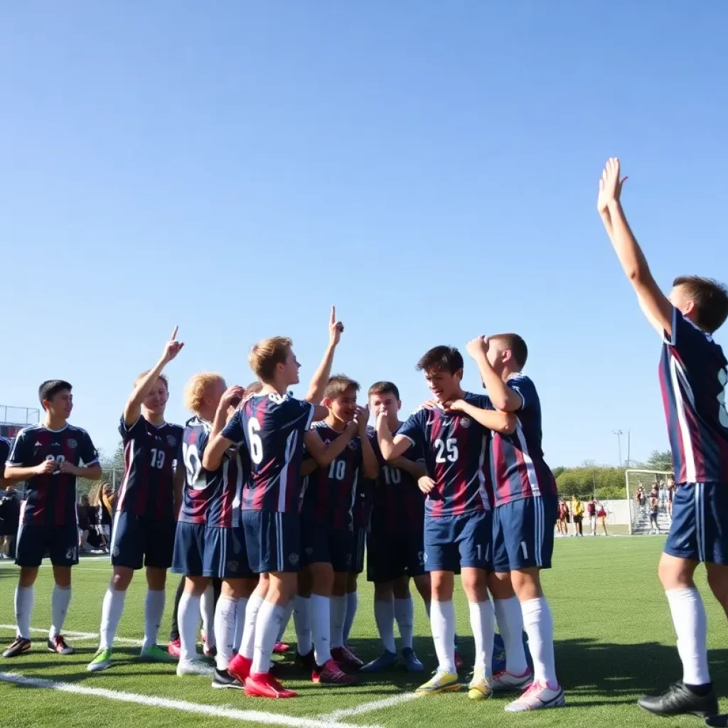 Portage Central Boys Soccer team celebrating a win on the field
