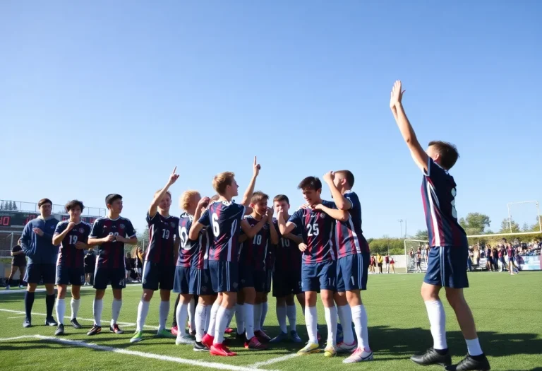 Portage Central Boys Soccer team celebrating a win on the field