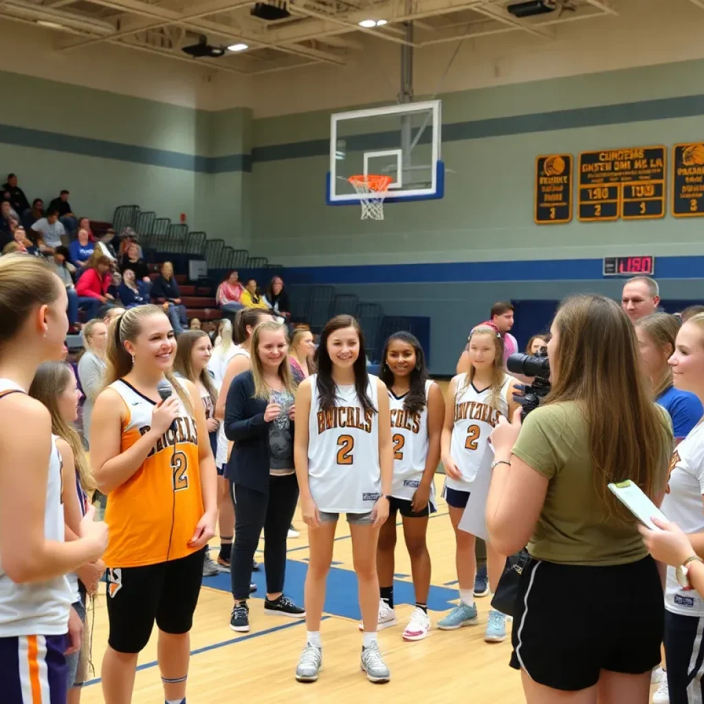 Girls basketball players at Prosper High School during media day