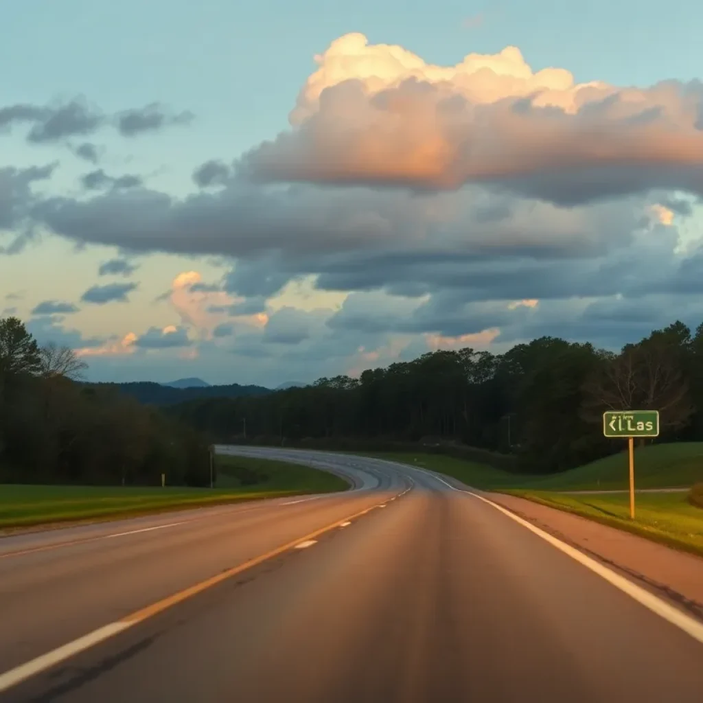 Serene landscape of a highway in Virginia at dawn