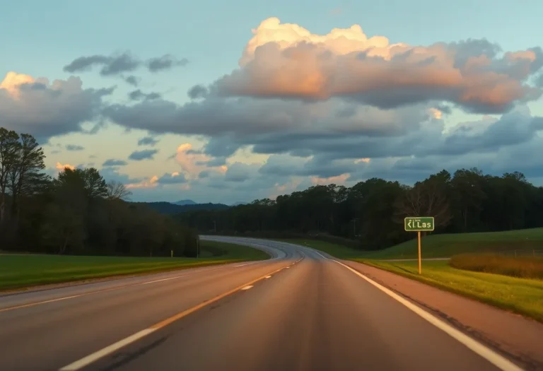 Serene landscape of a highway in Virginia at dawn