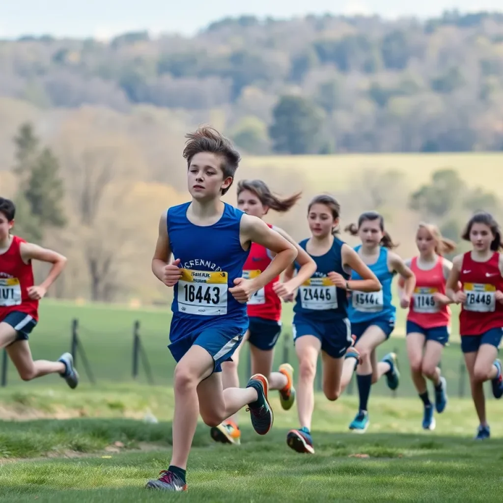 Cross country team from Quincy High School competing in a race.