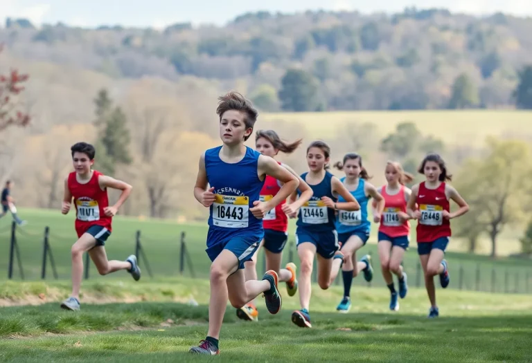 Cross country team from Quincy High School competing in a race.