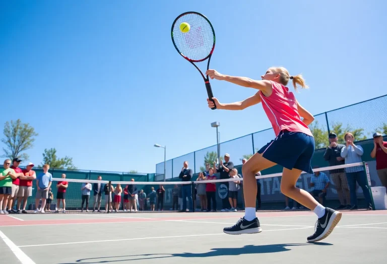 High school tennis players competing in a match