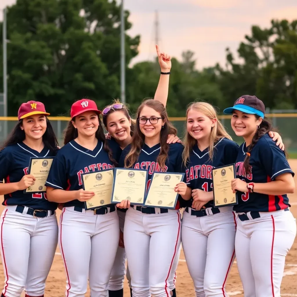 Quitman High School softball team celebrating their academic achievements