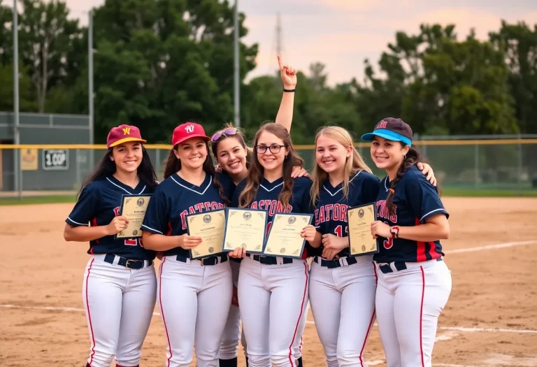 Quitman High School softball team celebrating their academic achievements