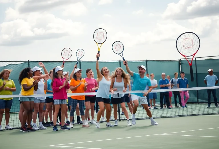 Rice Lake tennis players celebrating on the court