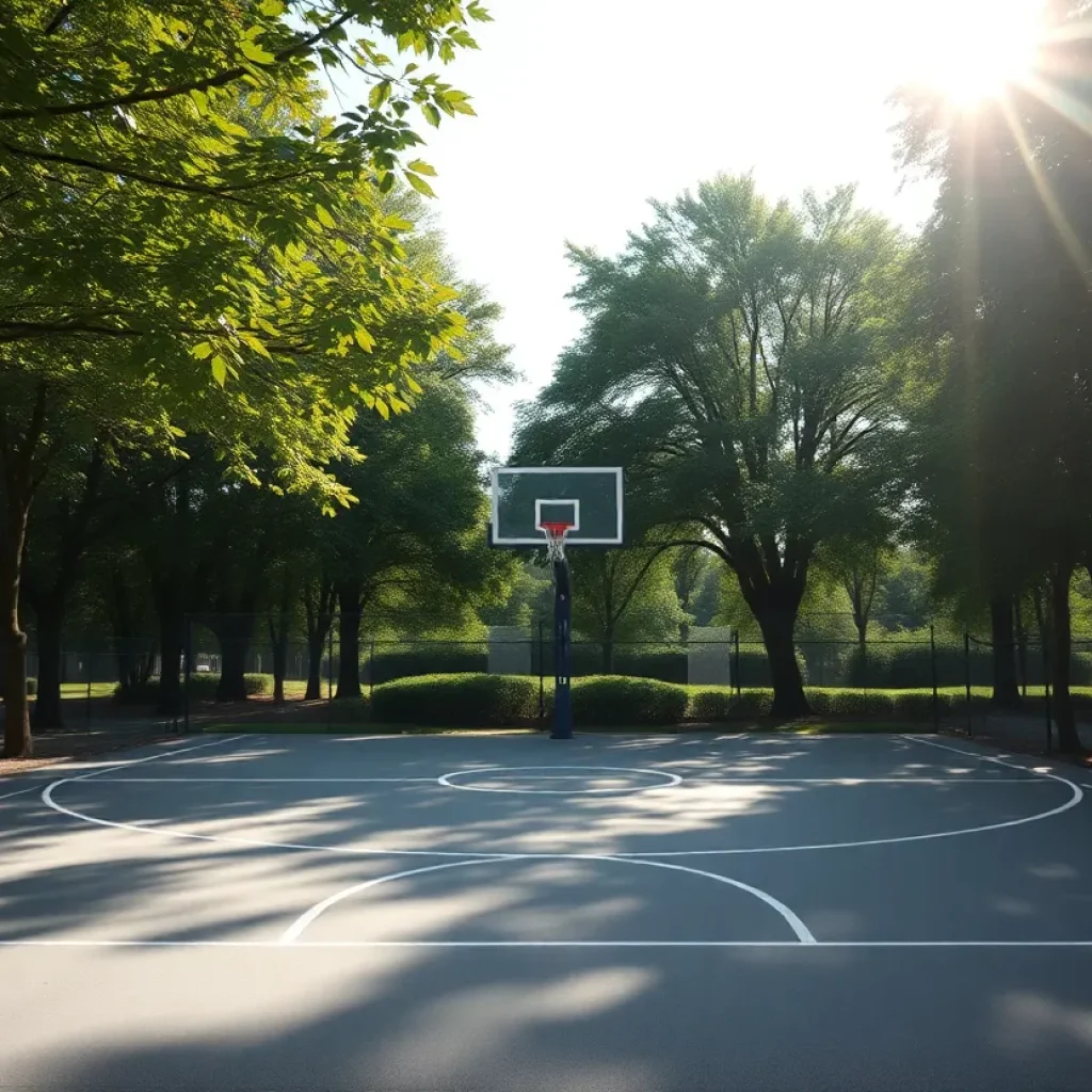 A serene basketball court in remembrance of Joey Williams