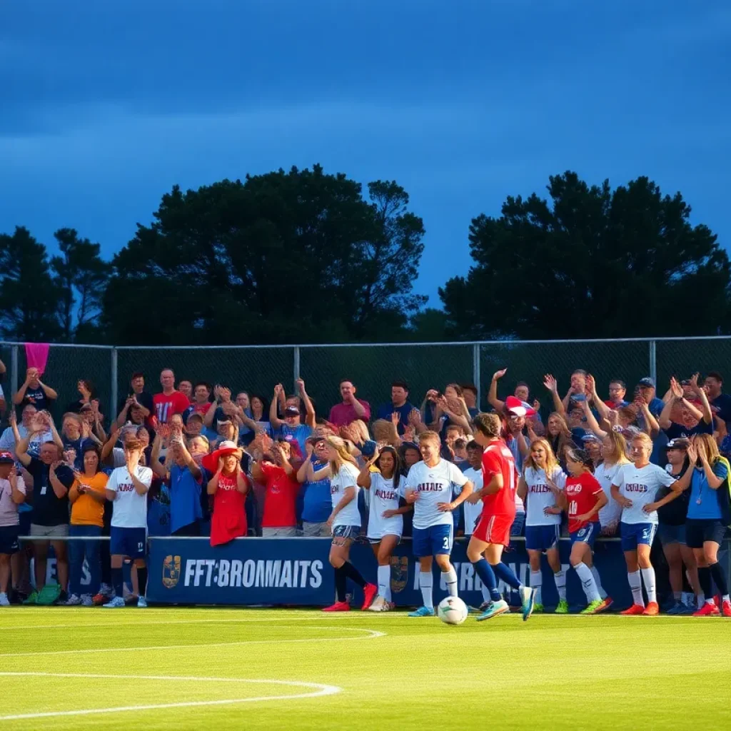 Cheering fans at a high school soccer tournament