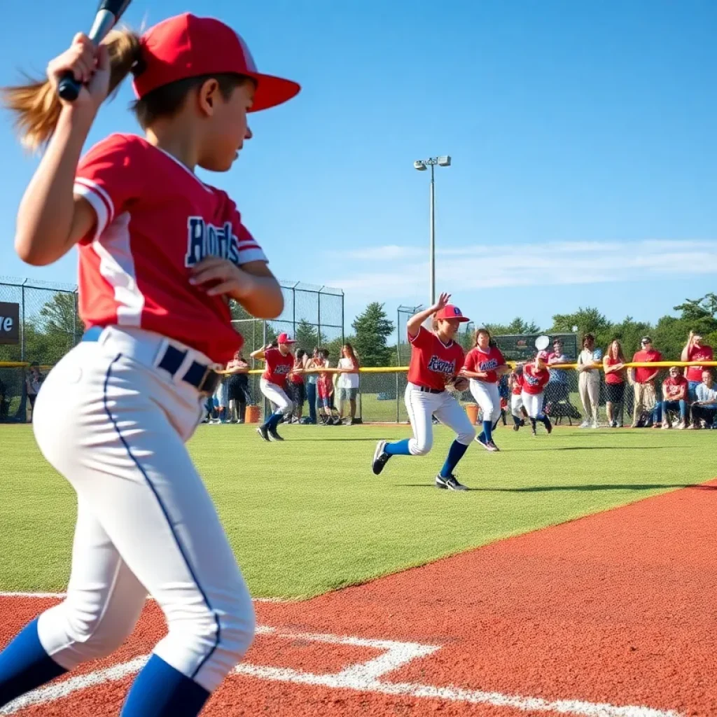 Young athletes playing softball on a field
