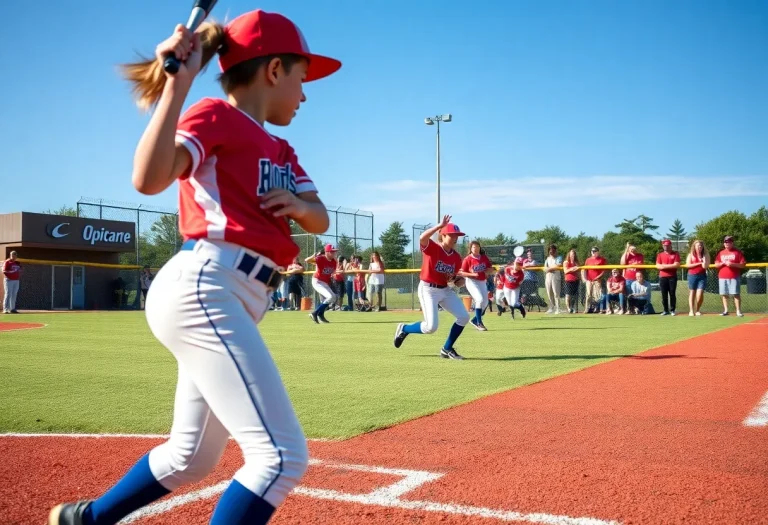 Young athletes playing softball on a field