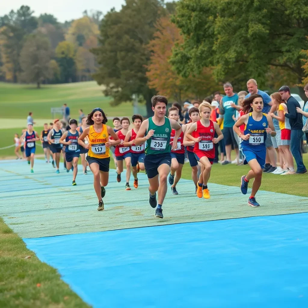 A high school cross country race in South Dakota with runners and spectators.