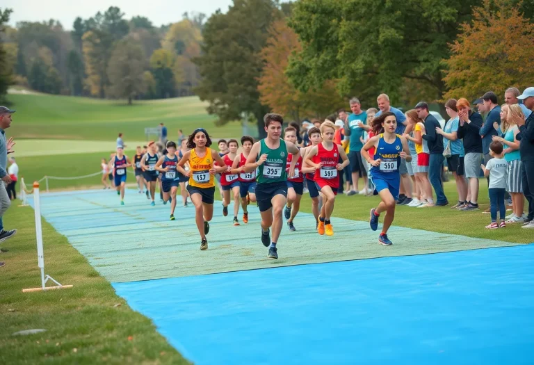 A high school cross country race in South Dakota with runners and spectators.