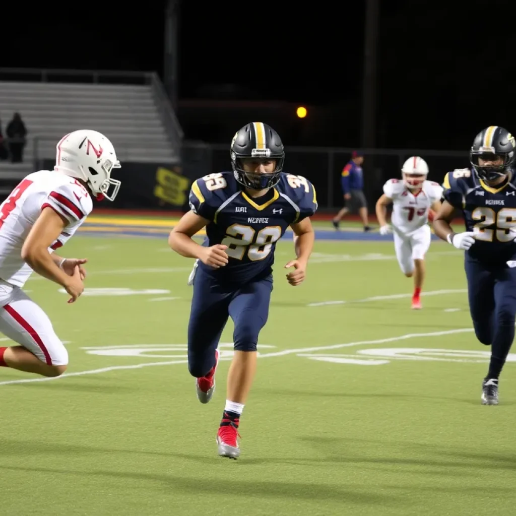 High school football players competing on the field in Southland