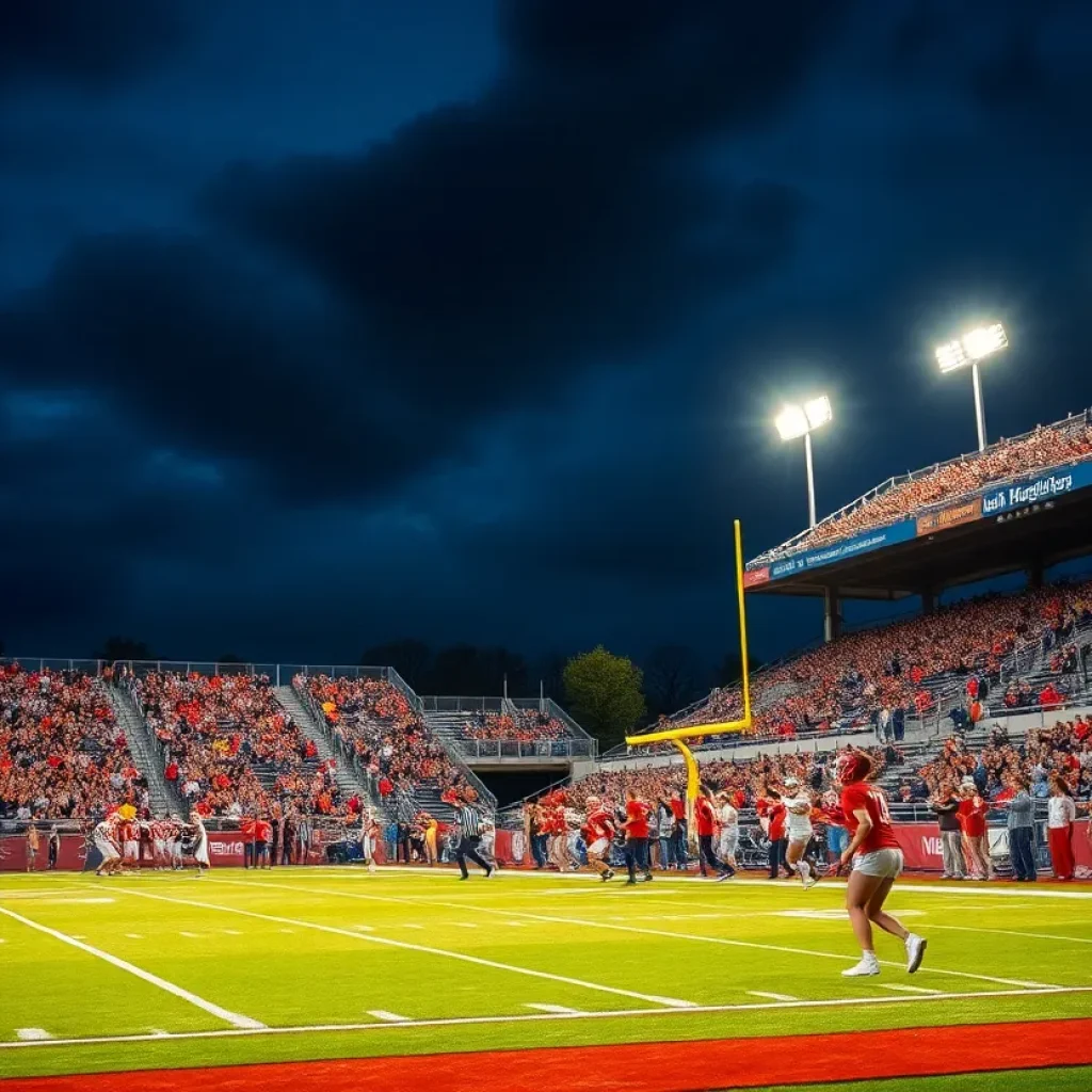 High school football players in action during a game
