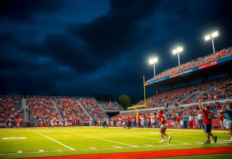 High school football players in action during a game