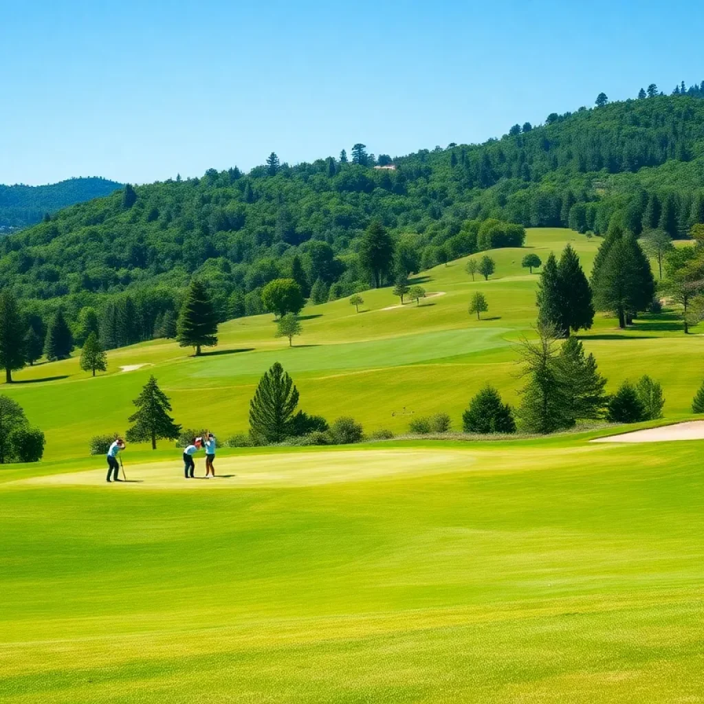 Golfers practicing on the course in Summit