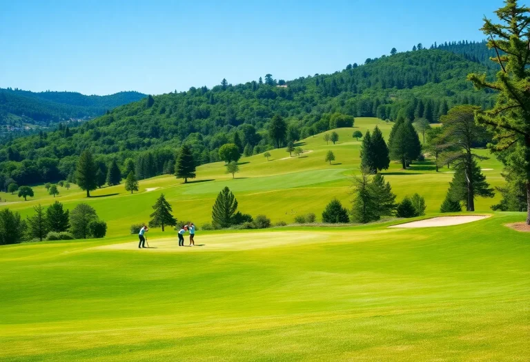 Golfers practicing on the course in Summit