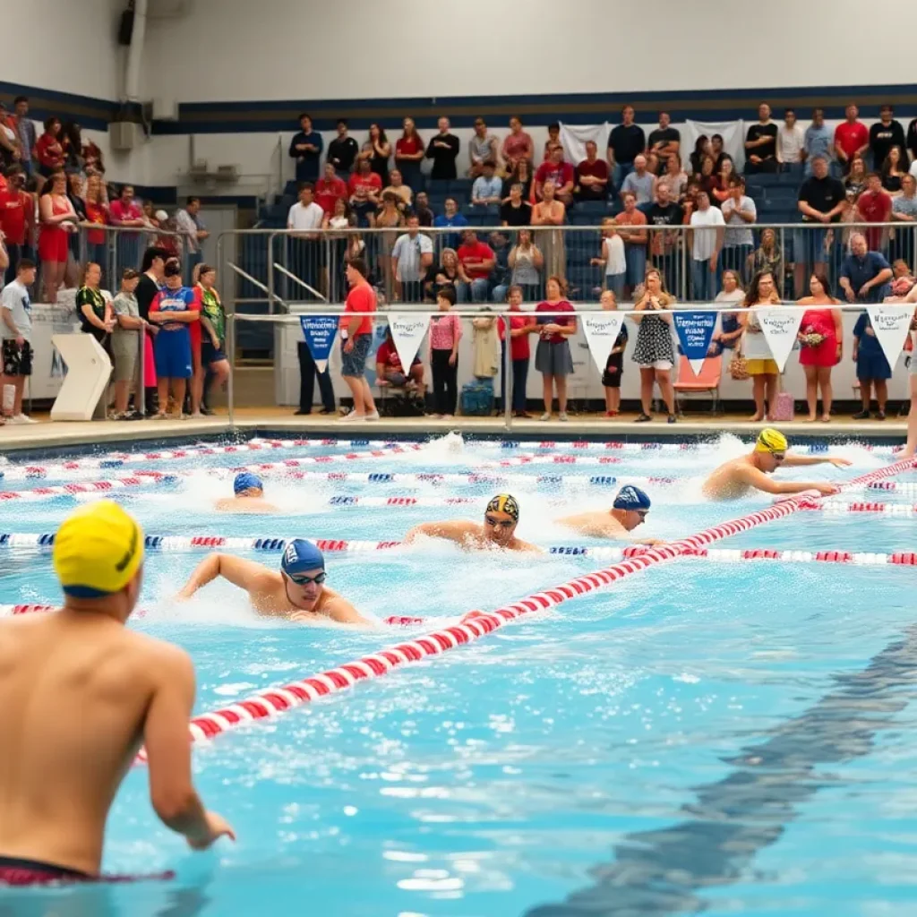 Swimmers competing at the Pelican High School Swim Meet