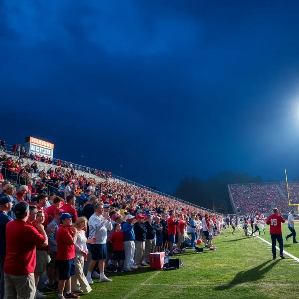 High school football players in action during a game