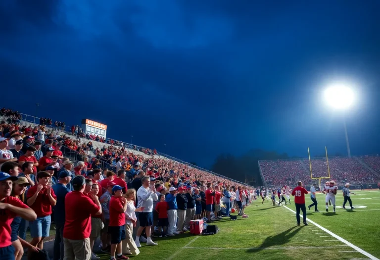 High school football players in action during a game