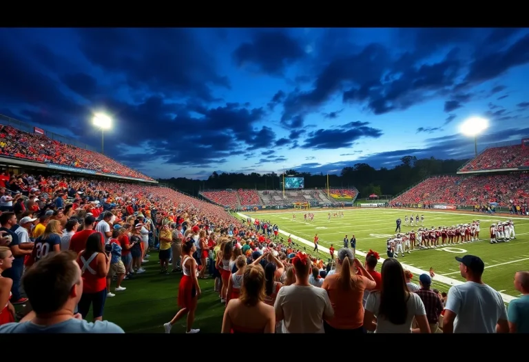 High school football players competing under stadium lights in Tennessee