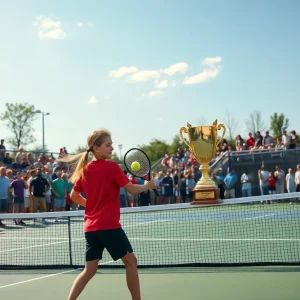 Celebration of a high school tennis player winning a championship
