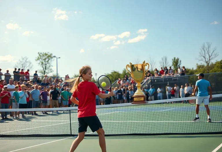 Celebration of a high school tennis player winning a championship