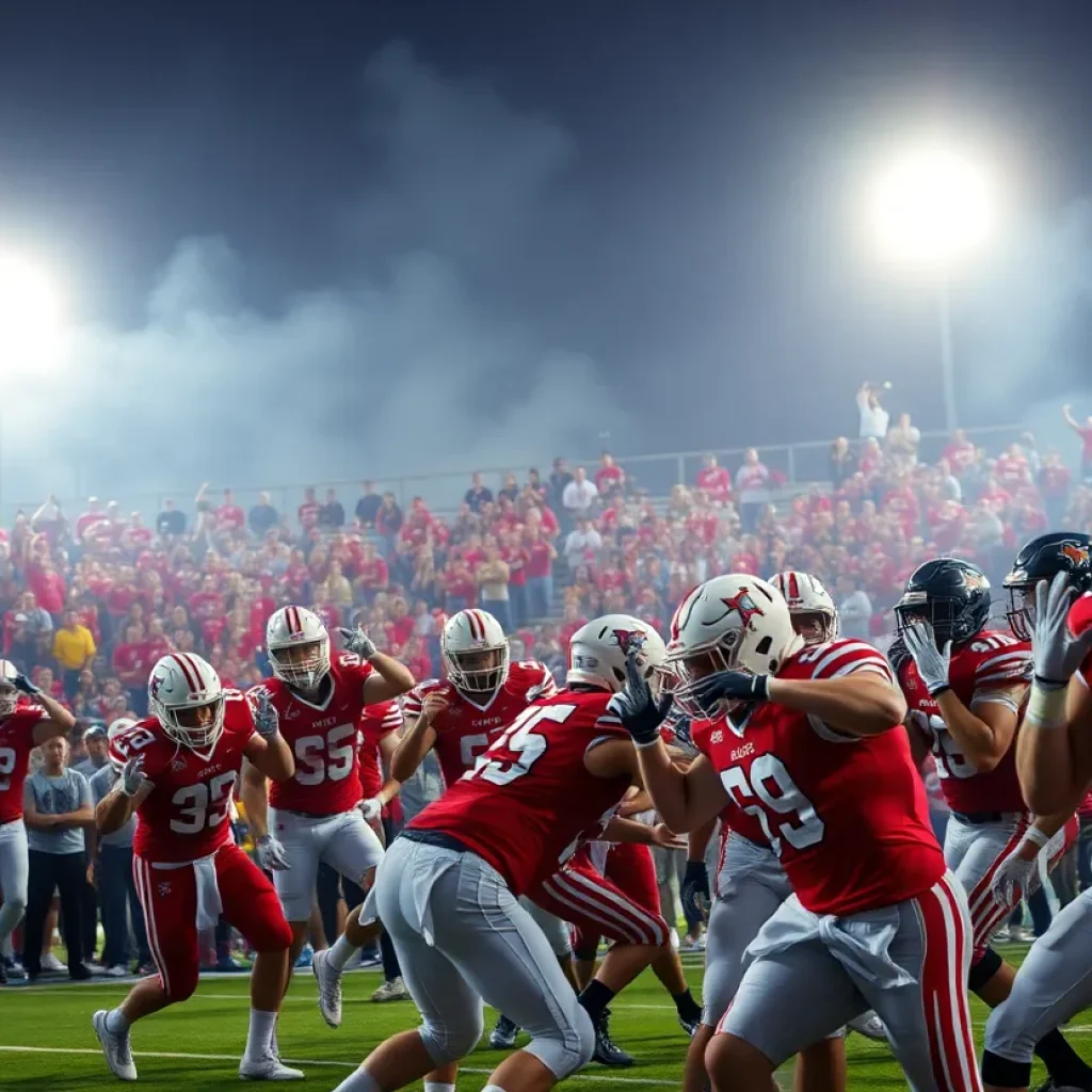 Texas high school football players in action on the field during a game