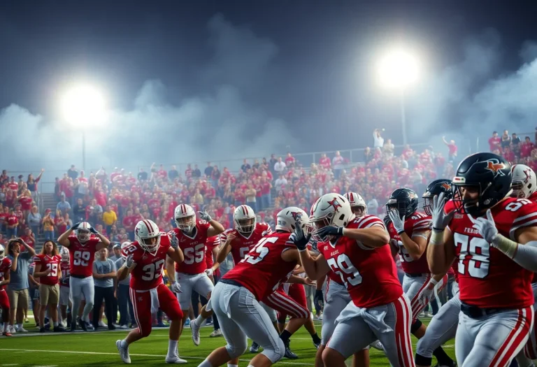 Texas high school football players in action on the field during a game