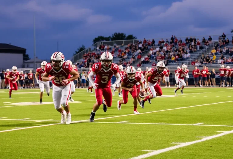 Texas high school football players in action during a game