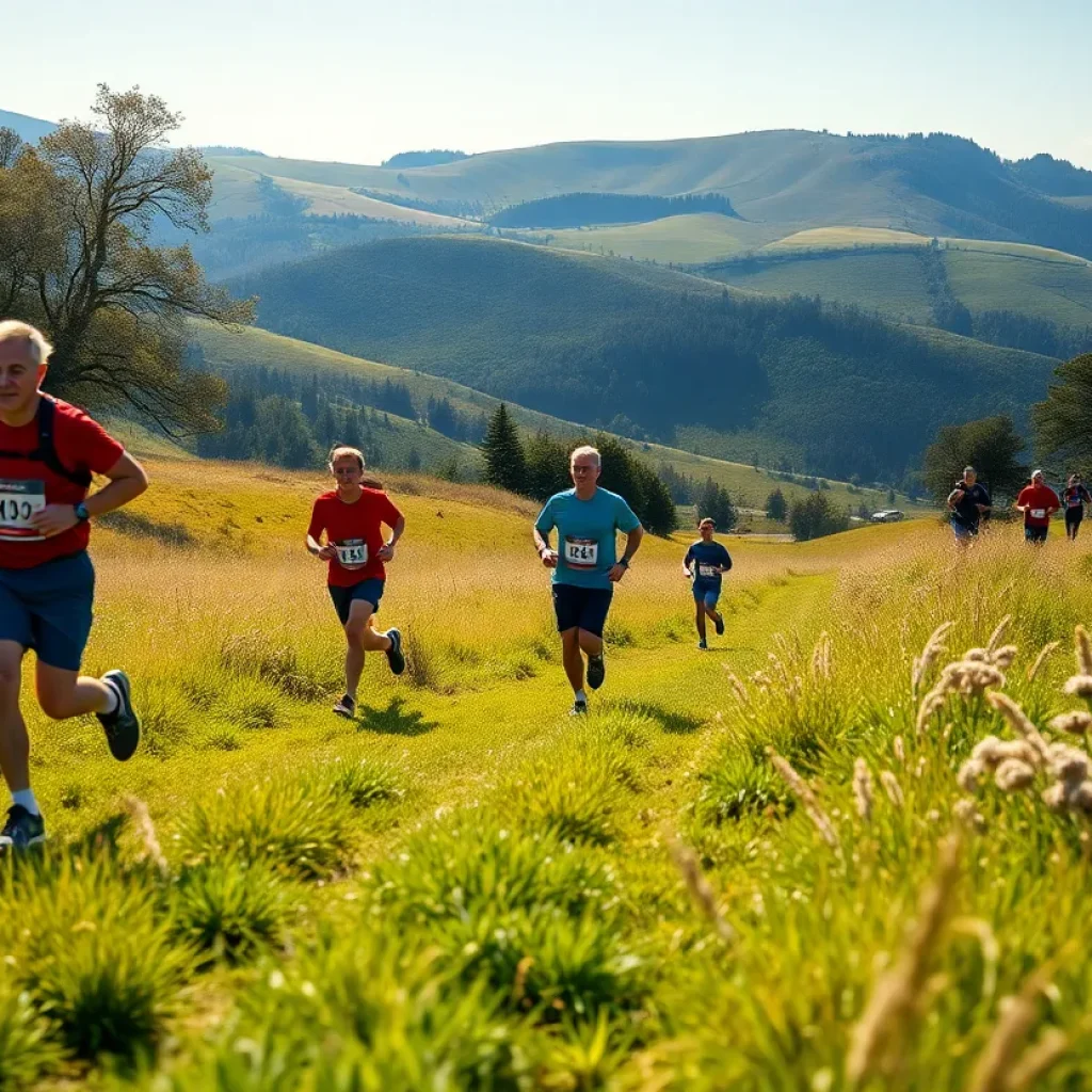 Runners from The Dalles cross country teams racing at the Mustang Invite