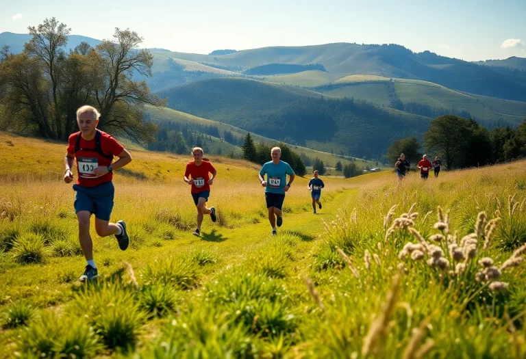 Runners from The Dalles cross country teams racing at the Mustang Invite