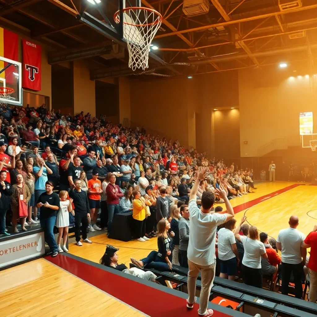 Fans cheering at a basketball game