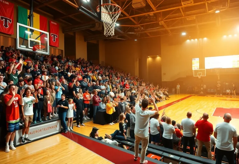 Fans cheering at a basketball game