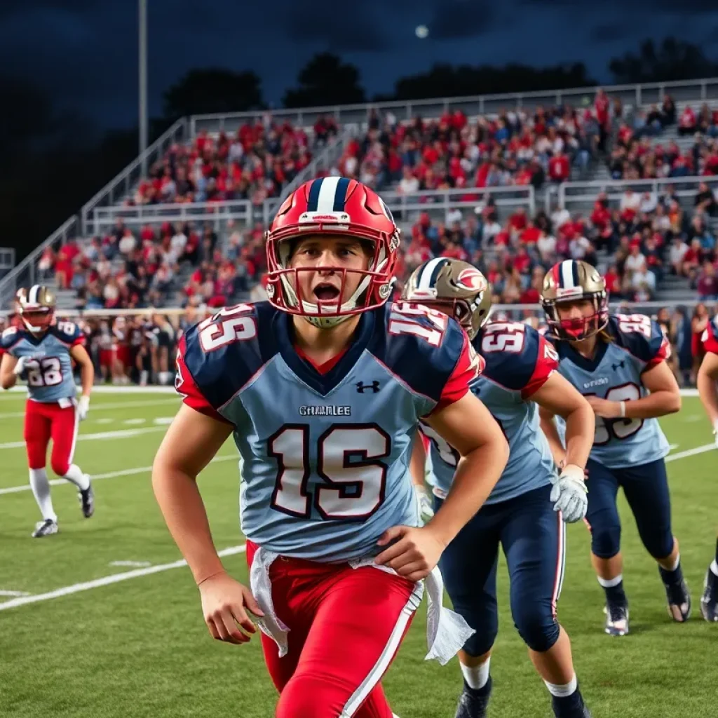 Timberline High School football team in action during a game.